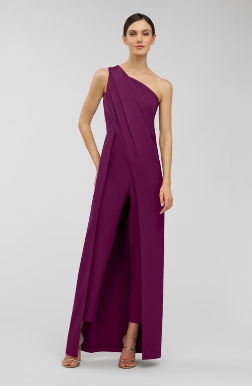 Kay Unger Elise One-shoulder Walk Thru Jumpsuit In Purple