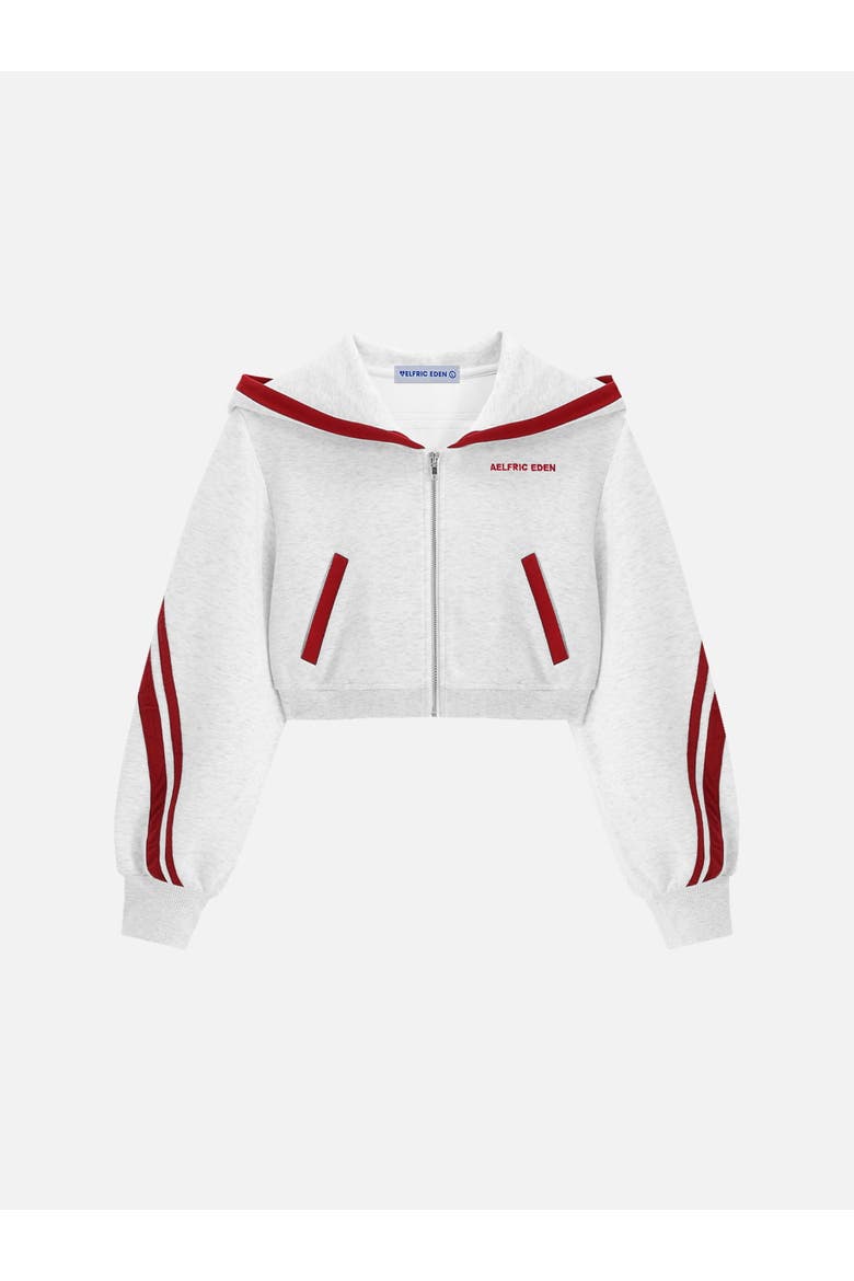 Cropped Contrast Zip Up Hoodie, Alternate, color, Grey