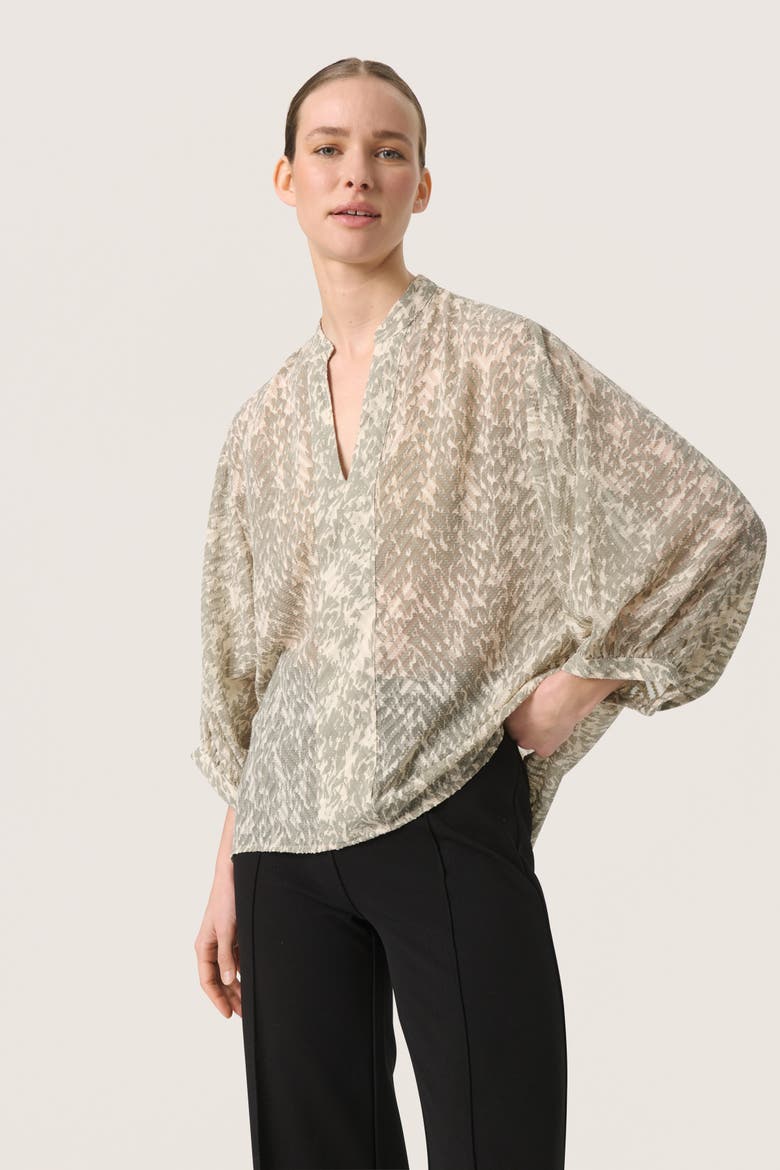 SLOsaka Notch Neck Cropped Sleeve Blouse, Main, color, Shadow Drop Print