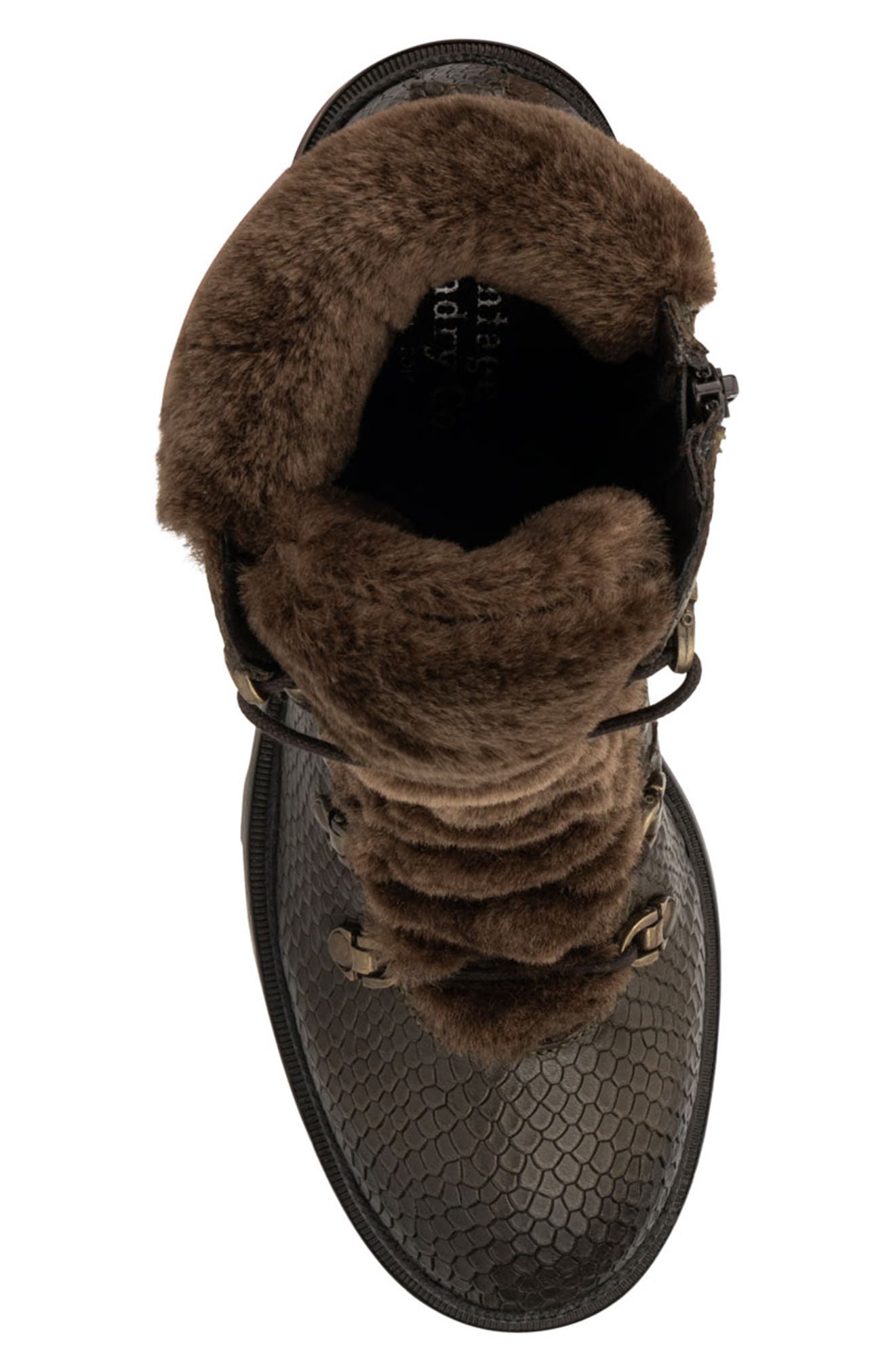 VINTAGE FOUNDRY Regina Faux Fur Trimmed Snake Embossed Boot, Alternate, color, Army Green