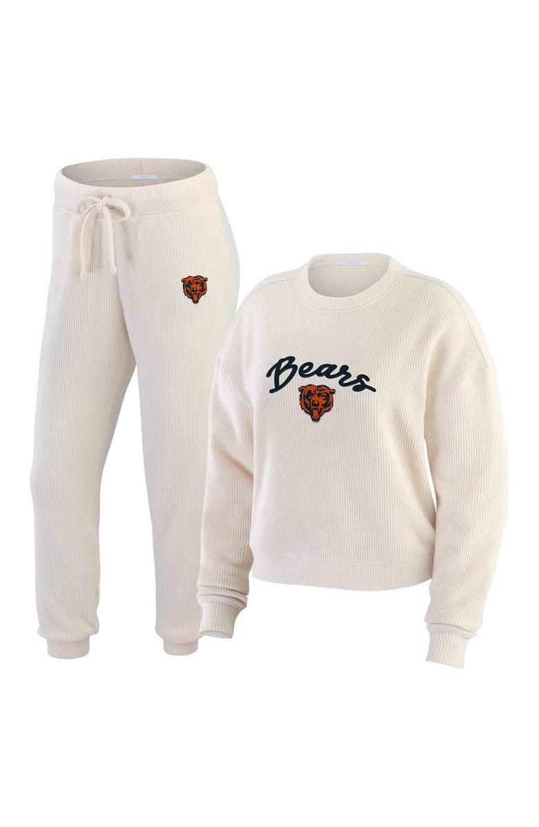 WEAR by Erin Andrews Women's WEAR by Erin Andrews Oatmeal Chicago Bears Plus Size Rib-Knit Long Sleeve T-Shirt & Pants Lounge Set, Alternate, color,