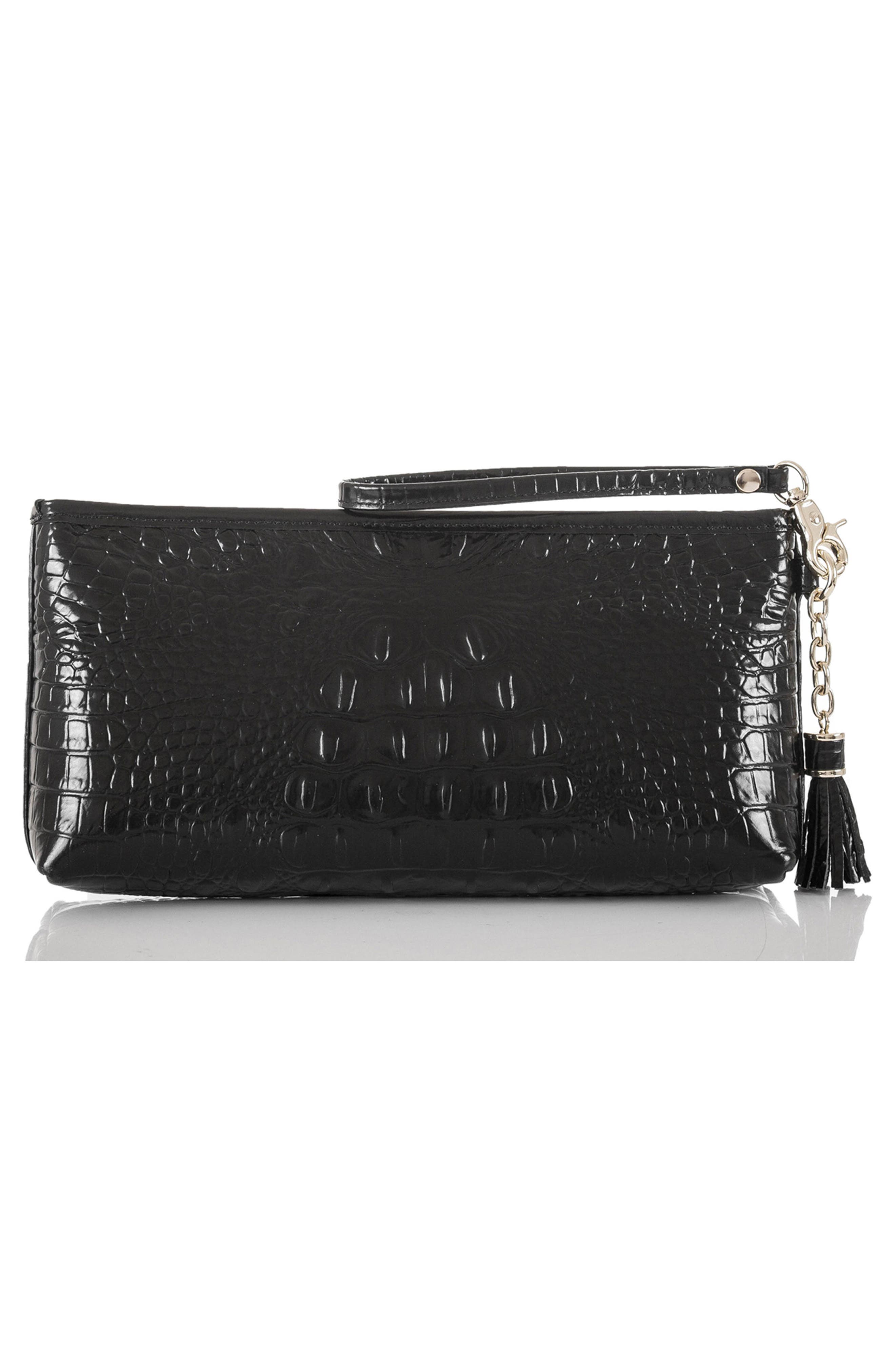 Brahmin Kayla Embossed Leather Clutch, Alternate, color, Black