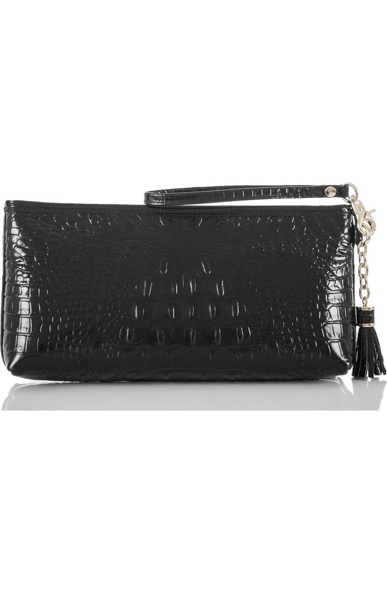 Brahmin Kayla Embossed Leather Clutch, Alternate, color, Black