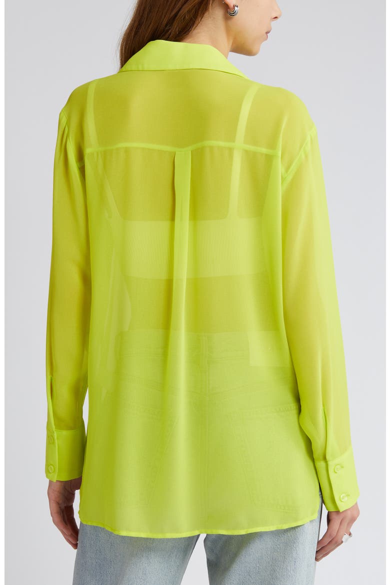 Oversize Semisheer Button-Up Shirt, Alternate, color, GREEN PRIMROSE