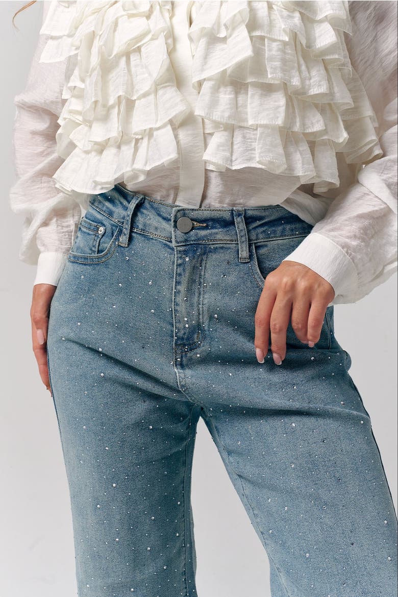 Rhinestone Straight Denim, Main, color, Light Blue