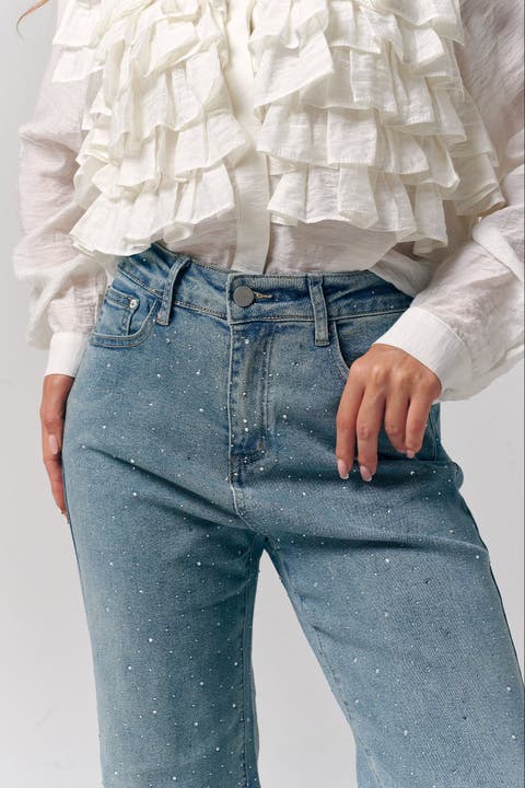 Rhinestone Straight Denim