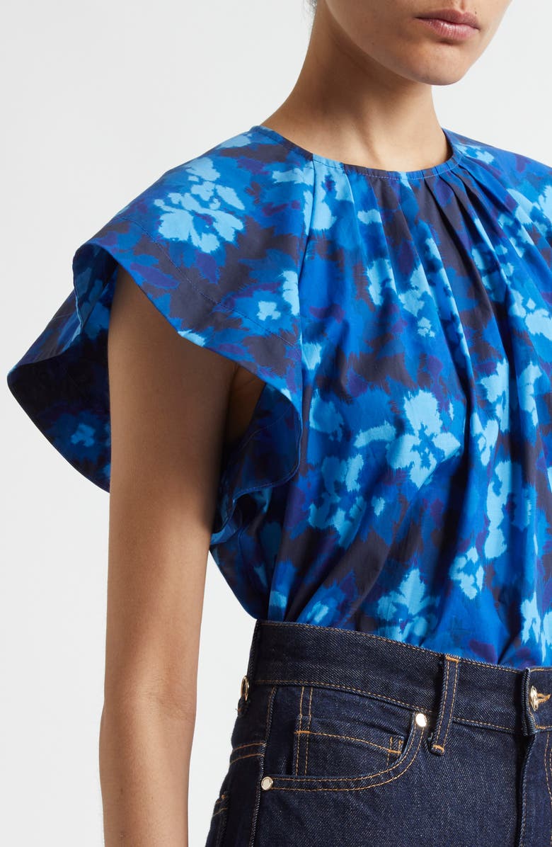 Ulla Johnson Rumi Print Flutter Sleeve Top, Alternate, color, Azure