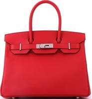 Pre-Owned Hermes Birkin Handbag Red Epsom with Palladium Hardware 30