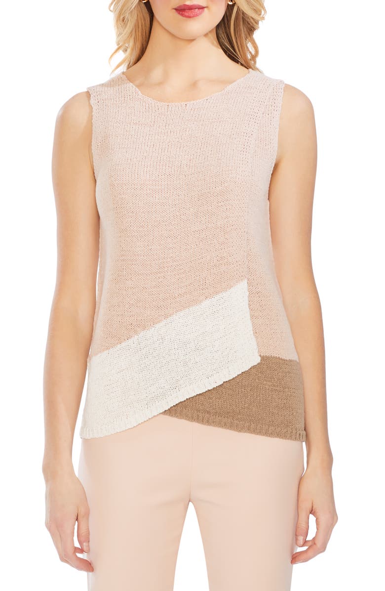 Vince Camuto Colorblock Crossover Detail Sleeveless Cotton Blend Sweater, Main, color, 