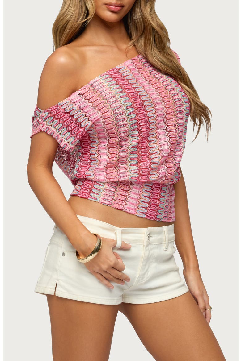 Taniya Off the Shoulder Zigzag Knit Crop Top, Alternate, color, PINK