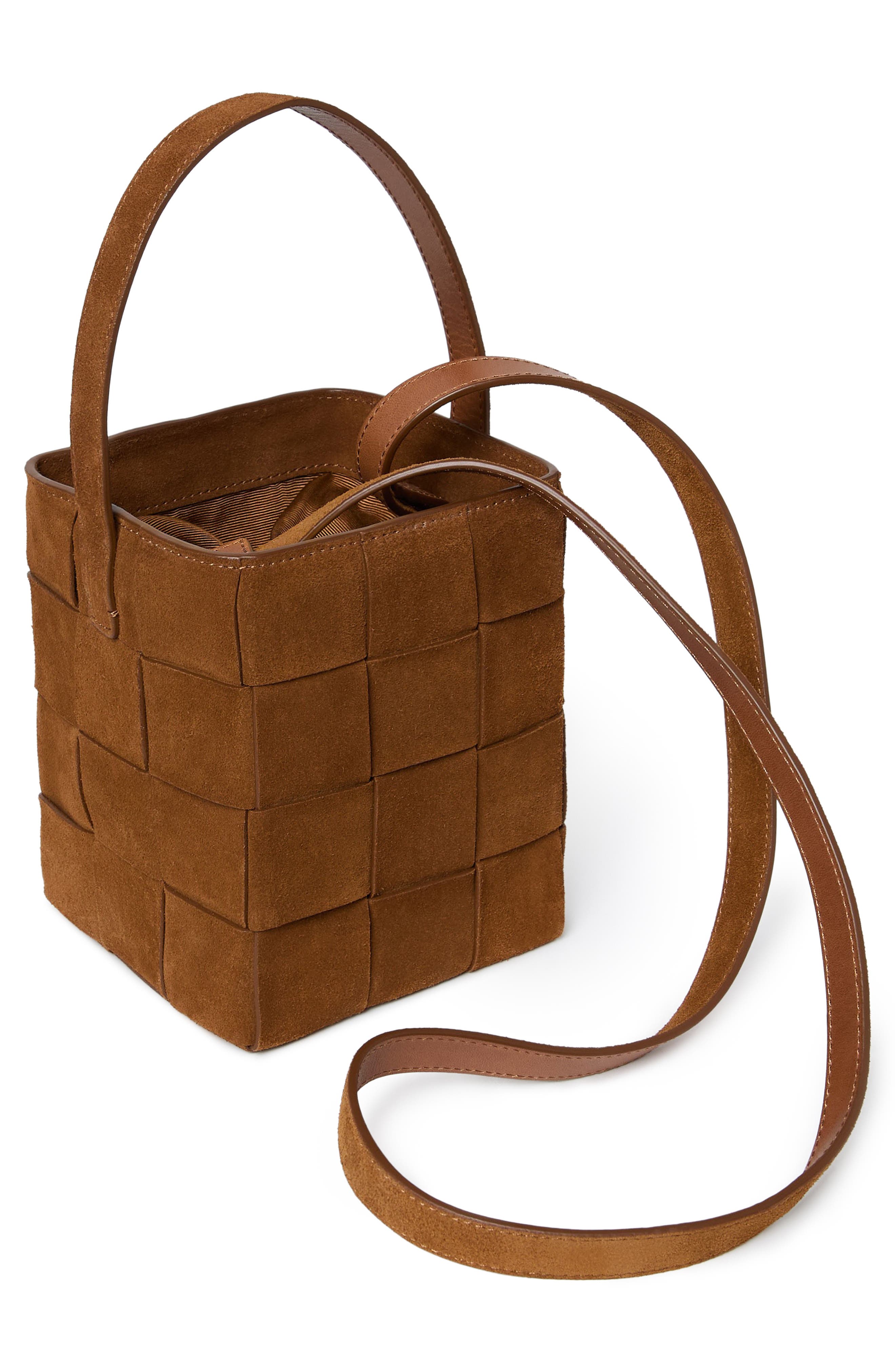 Loeffler Randall Laithe Wide Woven Bucket Bag, Alternate, color, Cacao