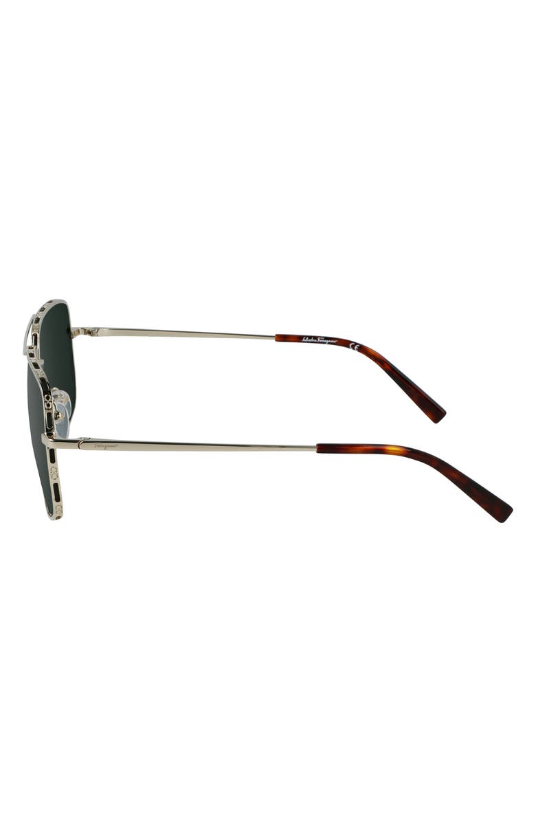 FERRAGAMO 60mm Gancini Aviator Sunglasses, Alternate, color, Shiny Gold