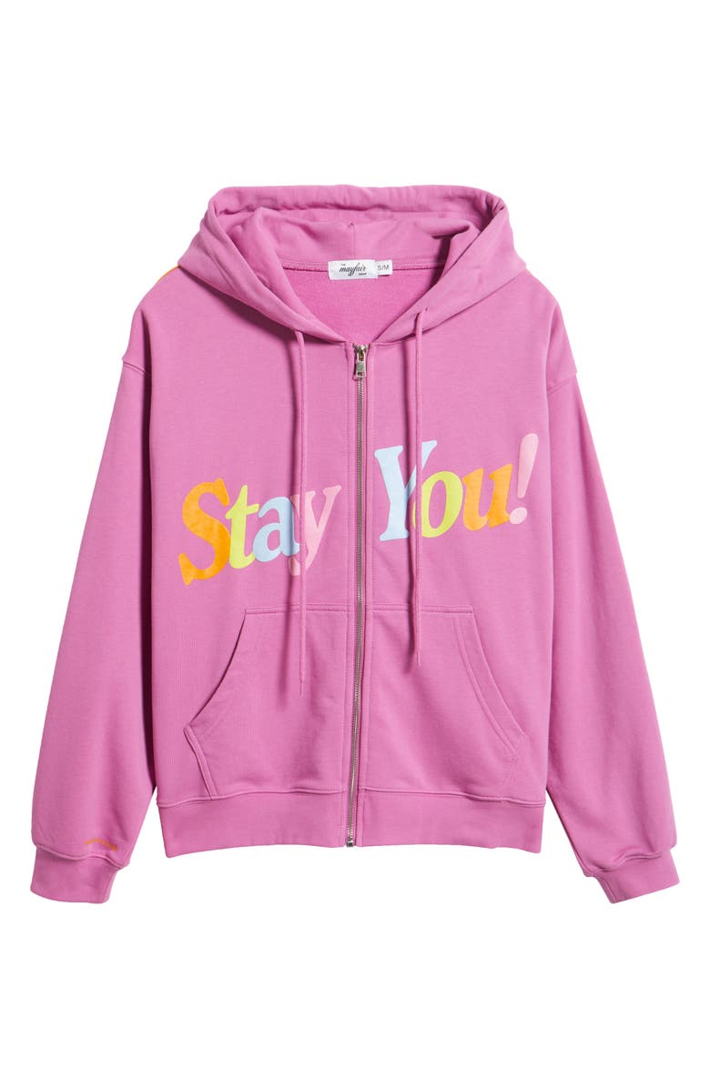 THE MAYFAIR GROUP Stay You Oversize Full Zip Graphic Hoodie, Alternate, color, Pink