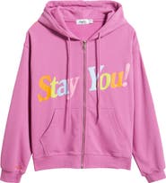THE MAYFAIR GROUP Stay You Oversize Full Zip Graphic Hoodie