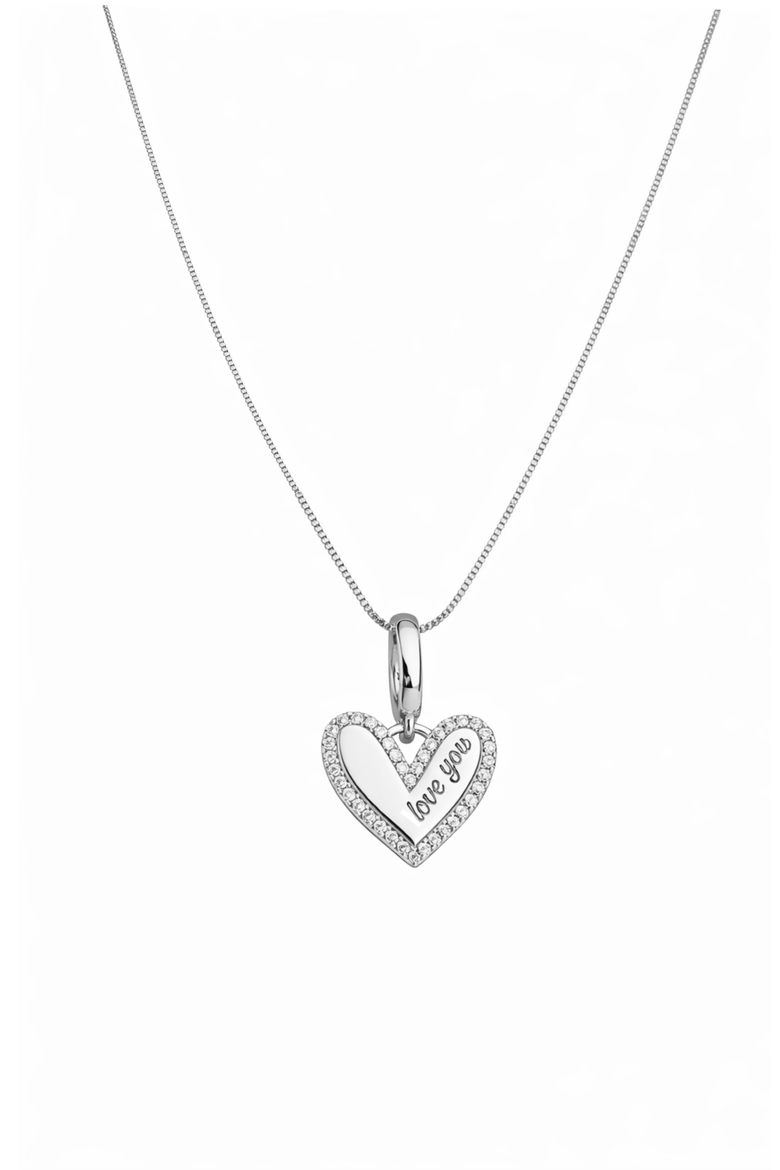 Marina "Love You" Pavé Heart Necklace, Main, color, Silver