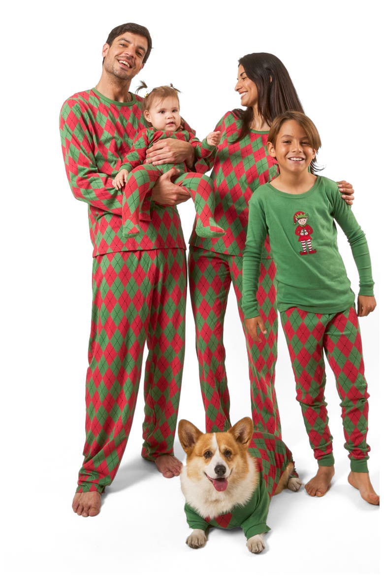 Men's Loose Fit Cotton Matching Family Holiday Pajamas, Classic & Geometric Patterns, Alternate, color, Argyle Red & Green