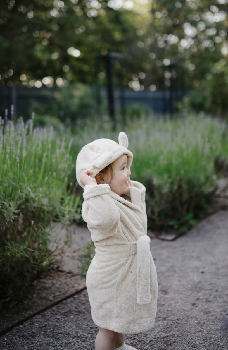 Mushie Bear Organic Cotton Terry Robe, Alternate, color, Fog