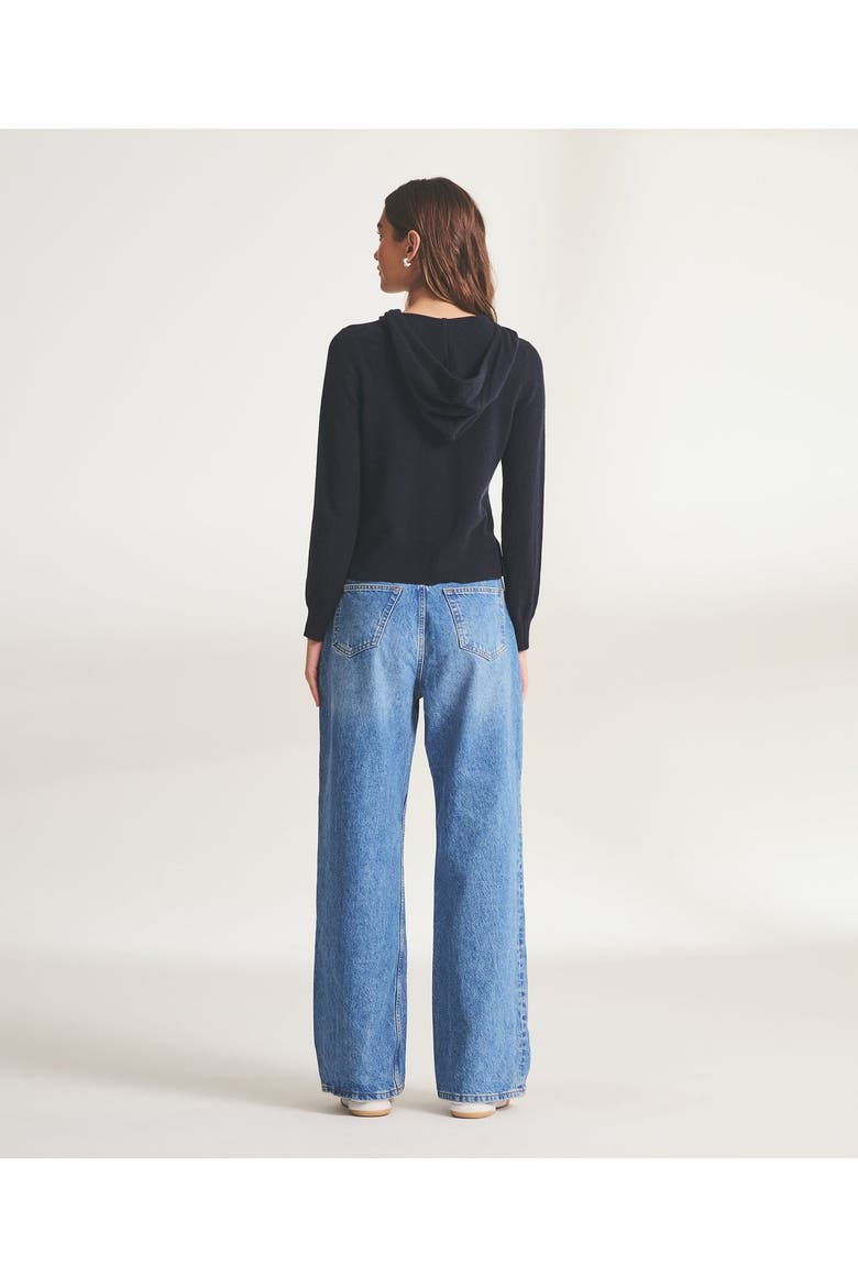 Signature Cashmere Cropped Hoodie, Alternate, color, Navy