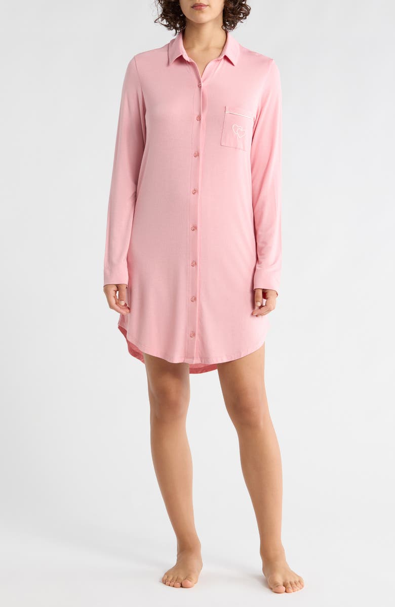NORDSTROM RACK Tranquility Button Front Nightshirt, Main, color, Pink Beauty Twin Hearts