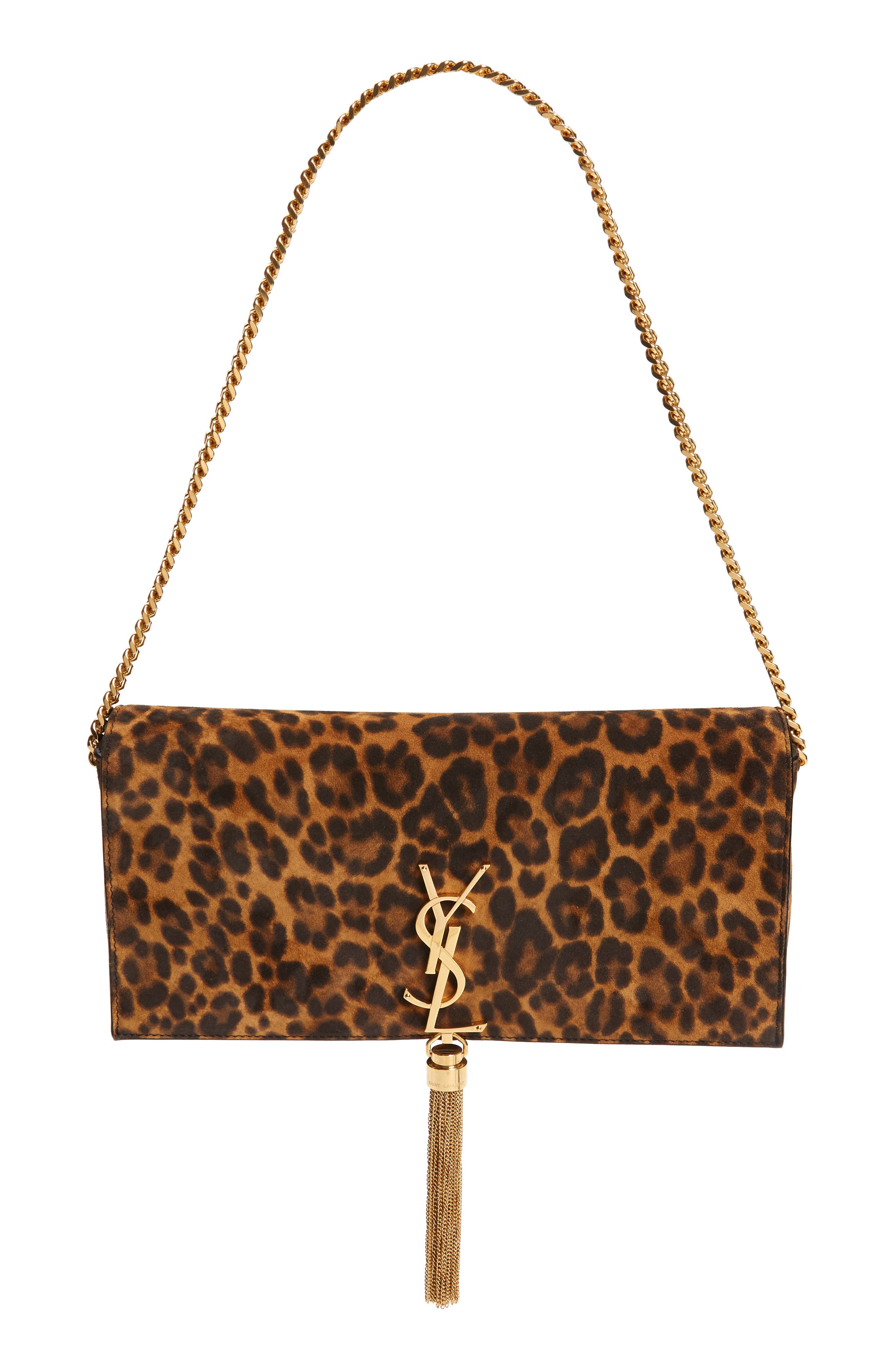 Saint Laurent Kate Leopard Print Calfskin Baguette Bag, Main, color, 