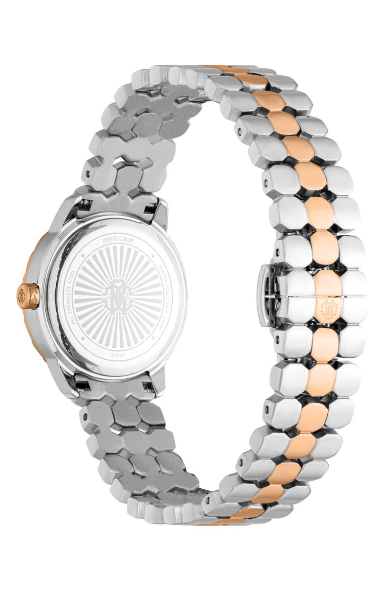 Roberto Cavalli Textured Crystal Two-Tone Quartz Bracelet Watch, 28mm, Alternate, color, Two Tone Silver & Rose Gold