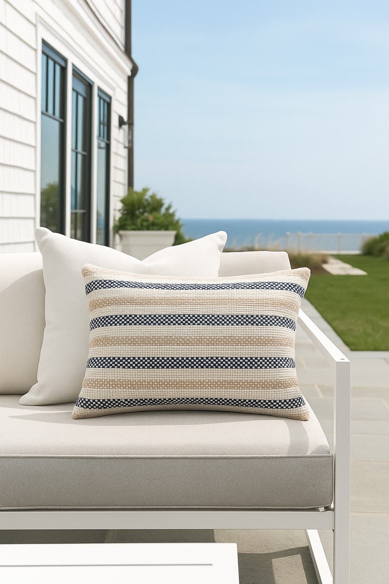 Marina Stripe Pillow, Alternate, color, Navy Blue