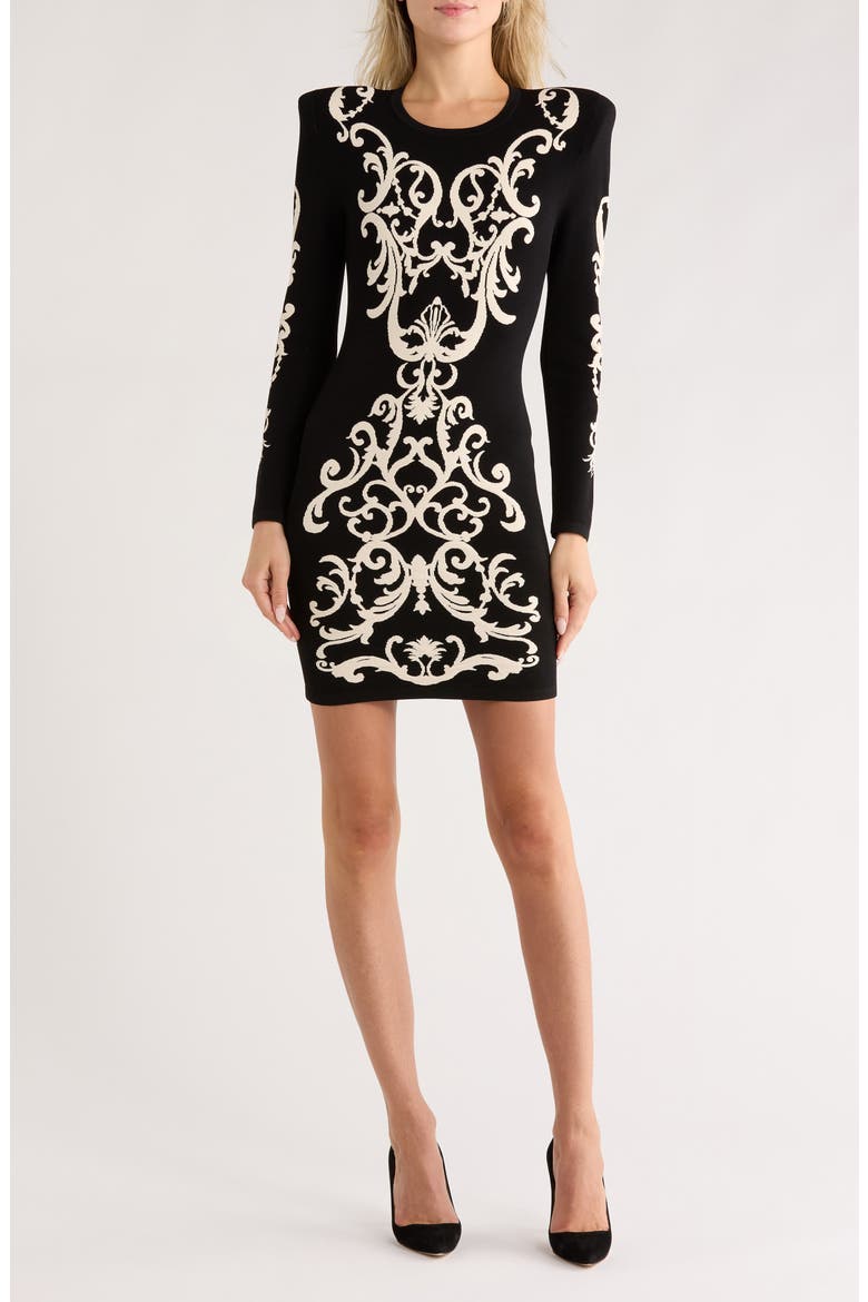 Amadi Long Sleeve Jacquard Dress, Main, color, BLACK/ BONE