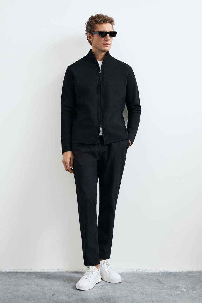 Men's Two-way Zip Mock Neck Knit Cardigan, Alternate, color, Black
