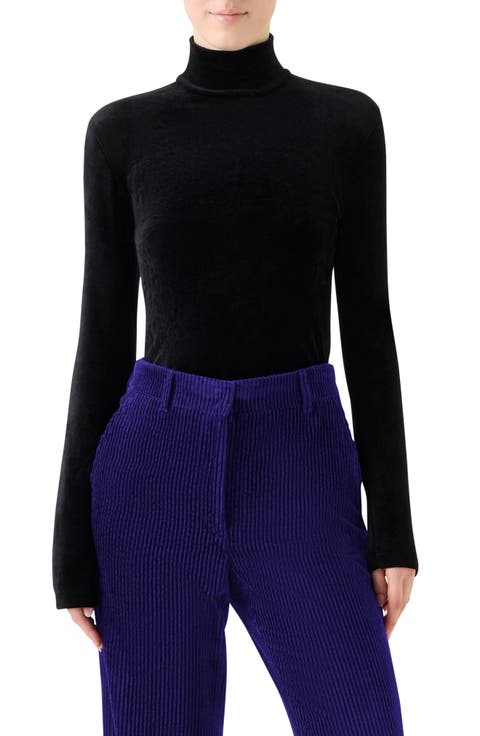 Velvet Mock Neck Long Sleeve Top