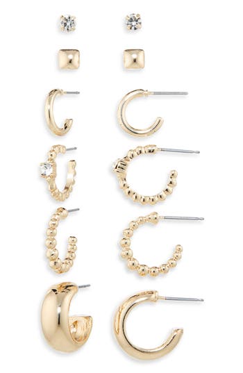 Nordstrom Rack Set Of 6 Stud & Hoop Earrings In Gold