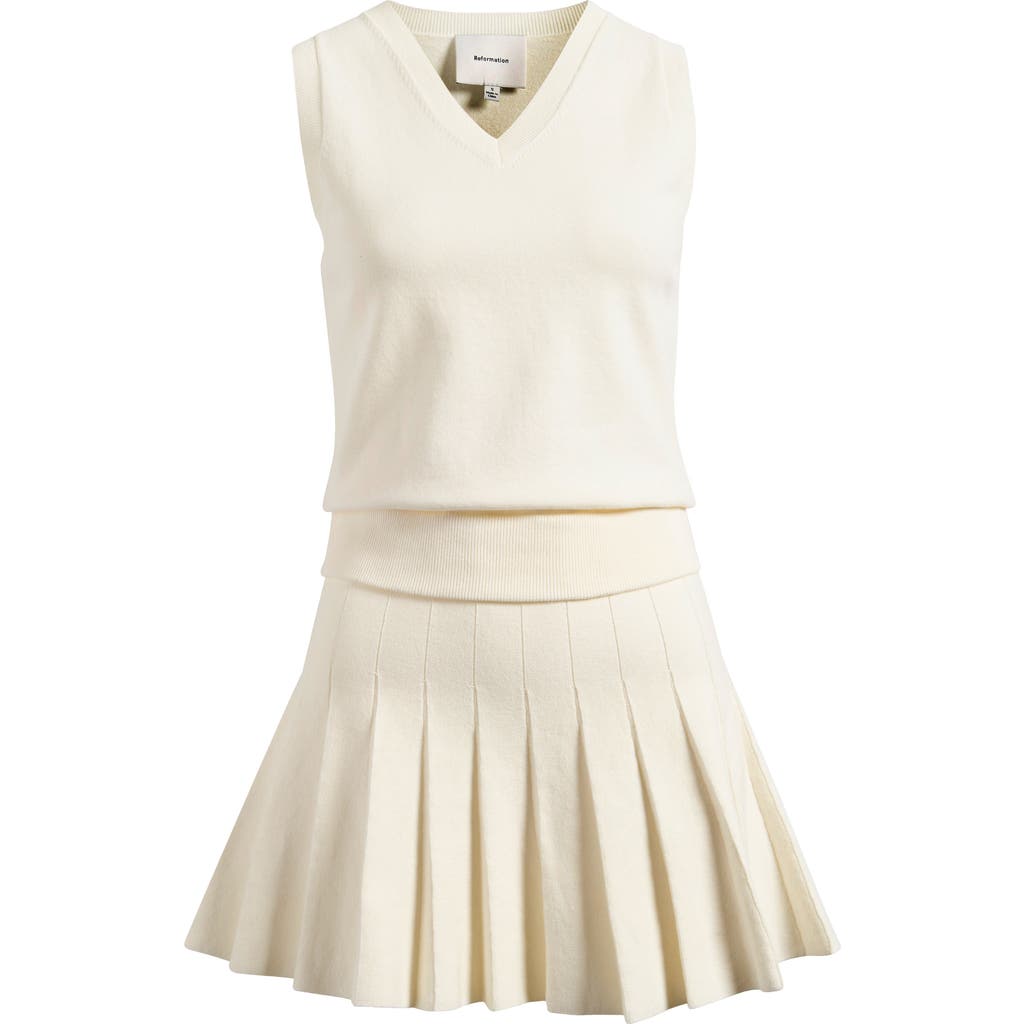 Shop Reformation Blair Mixed Media Minidress In Fior Di Latte