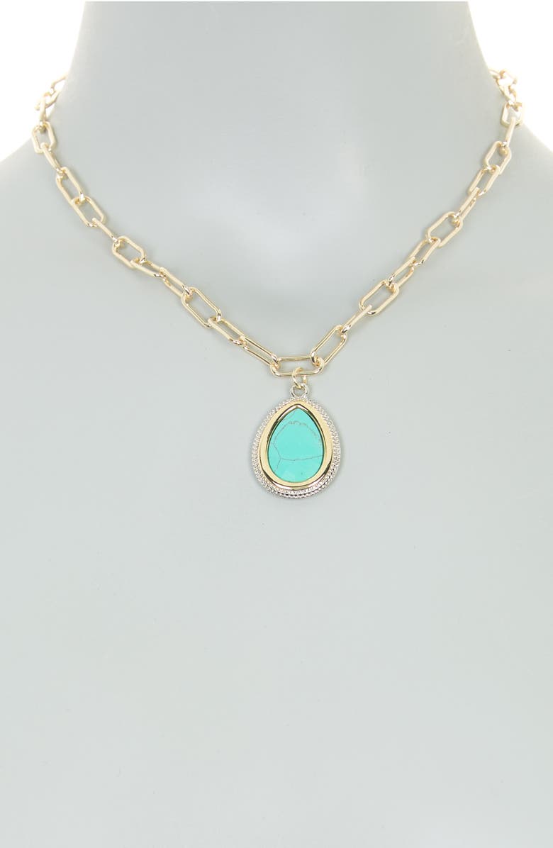 MESHMERISE 18K Gold Plate Turquoise CZ Pendant Necklace, Alternate, color, 