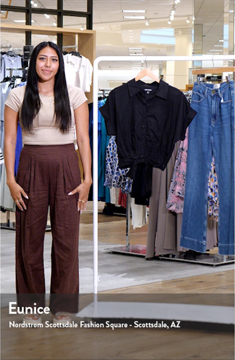 Tori Tie Front Linen Blend Button-Up Shirt, sales video thumbnail