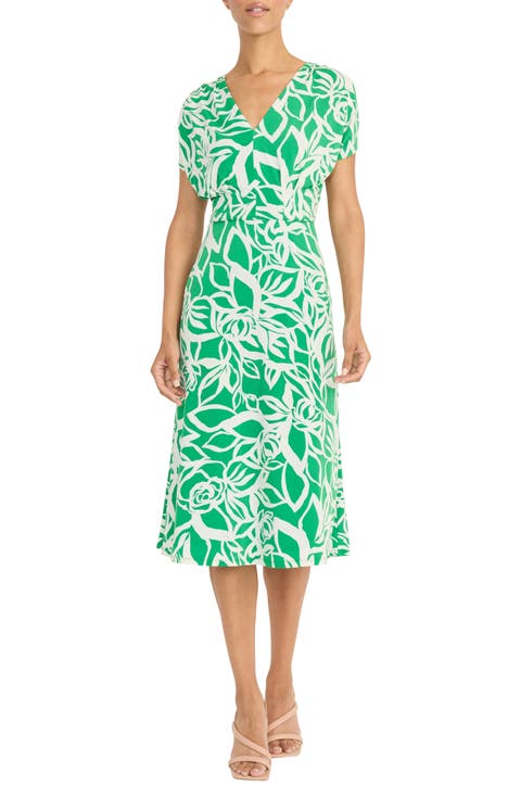 Pleated Bodice Midi Dress