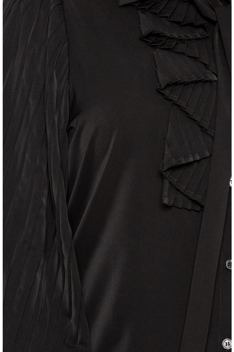 Tie Neck Pleated Sleeve Top, Alternate, color, BLACK