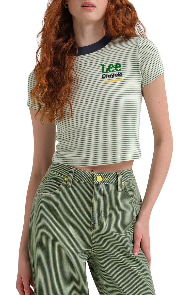 Lee x Crayola Crop T-Shirt, Main, color, Ecru Green Stripe