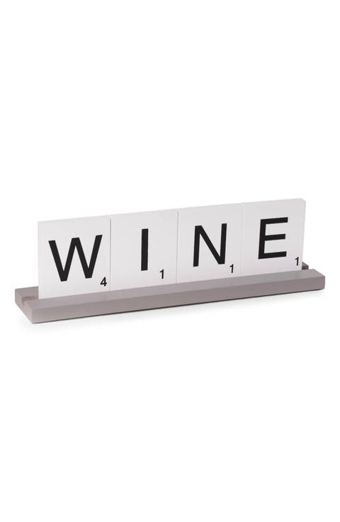 White 'Wine' Scrabble Letter Tile Sign