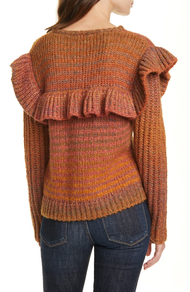 LoveShackFancy Yumi Ruffle Detail Alpaca & Merino Wool Blend Sweater, Alternate, color, 