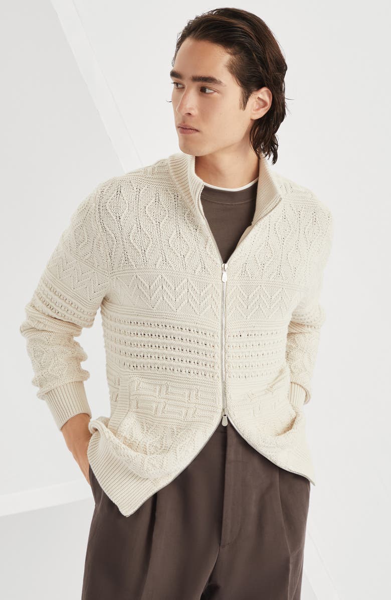 Brunello Cucinelli Zip-front cardigan, Alternate, color, 