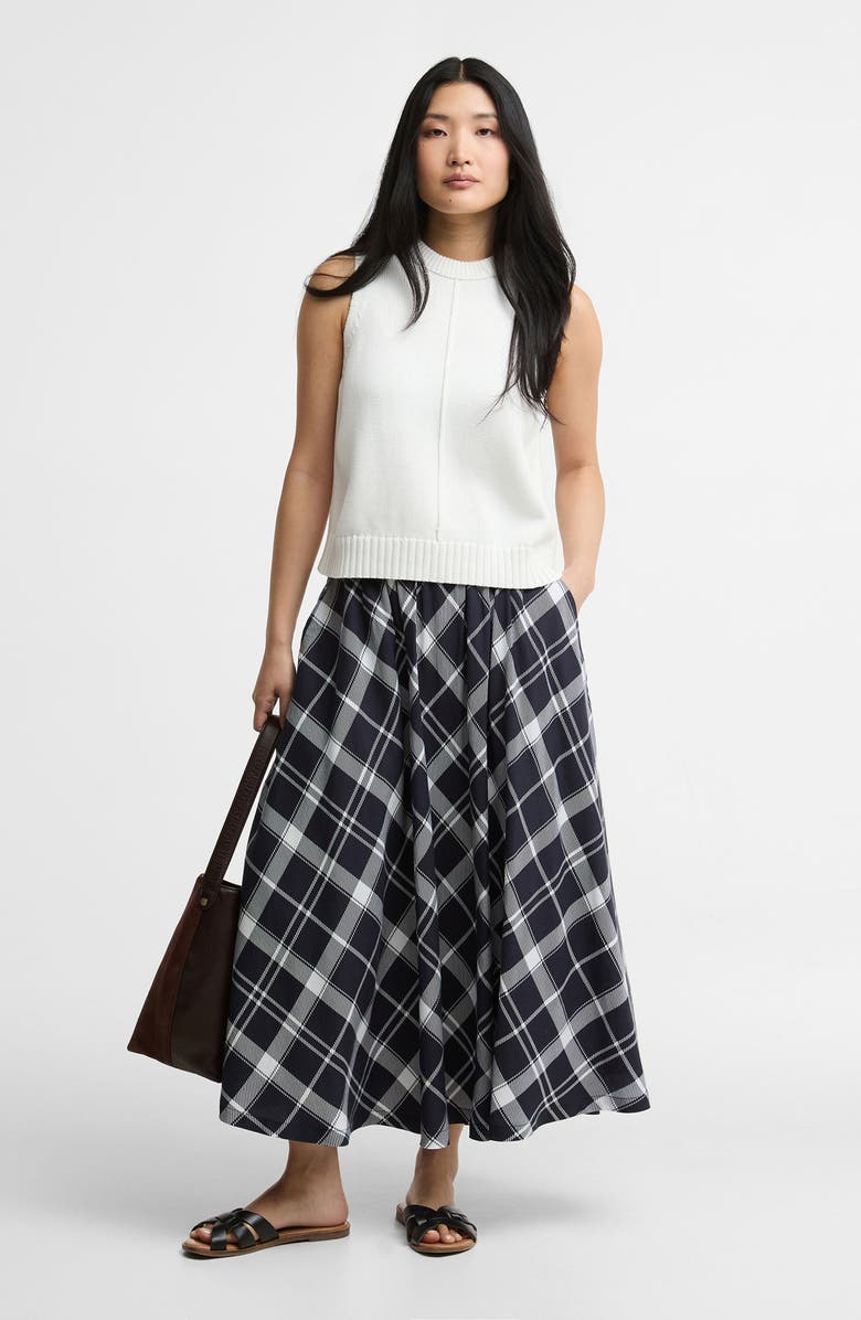 Barbour Baiton Tartan Print Midi Skirt, Alternate, color, Dark Navy/ White Check