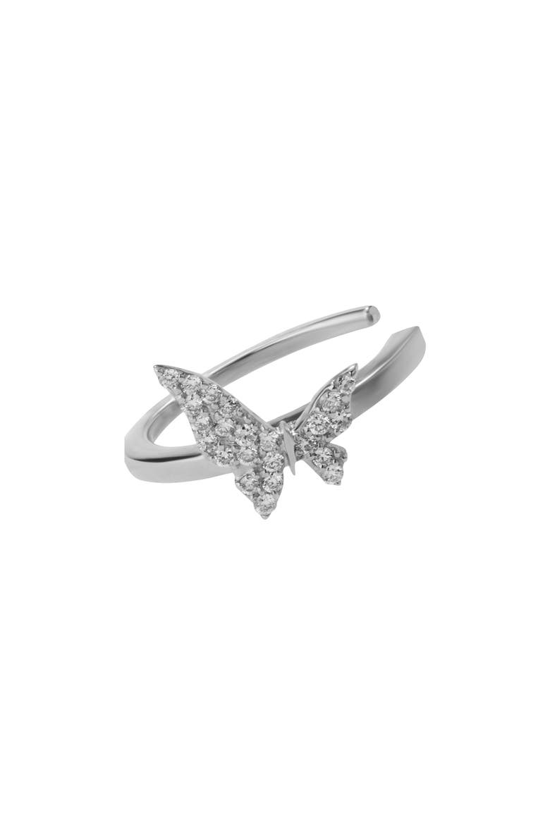 14k Gold Diamond Butterfly Ear Cuff, Main, color, WHITE GOLD