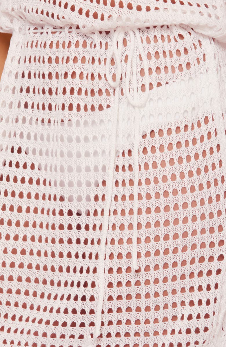 Becca Playa Open Stitch Cover-Up Minidress, Alternate, color, White