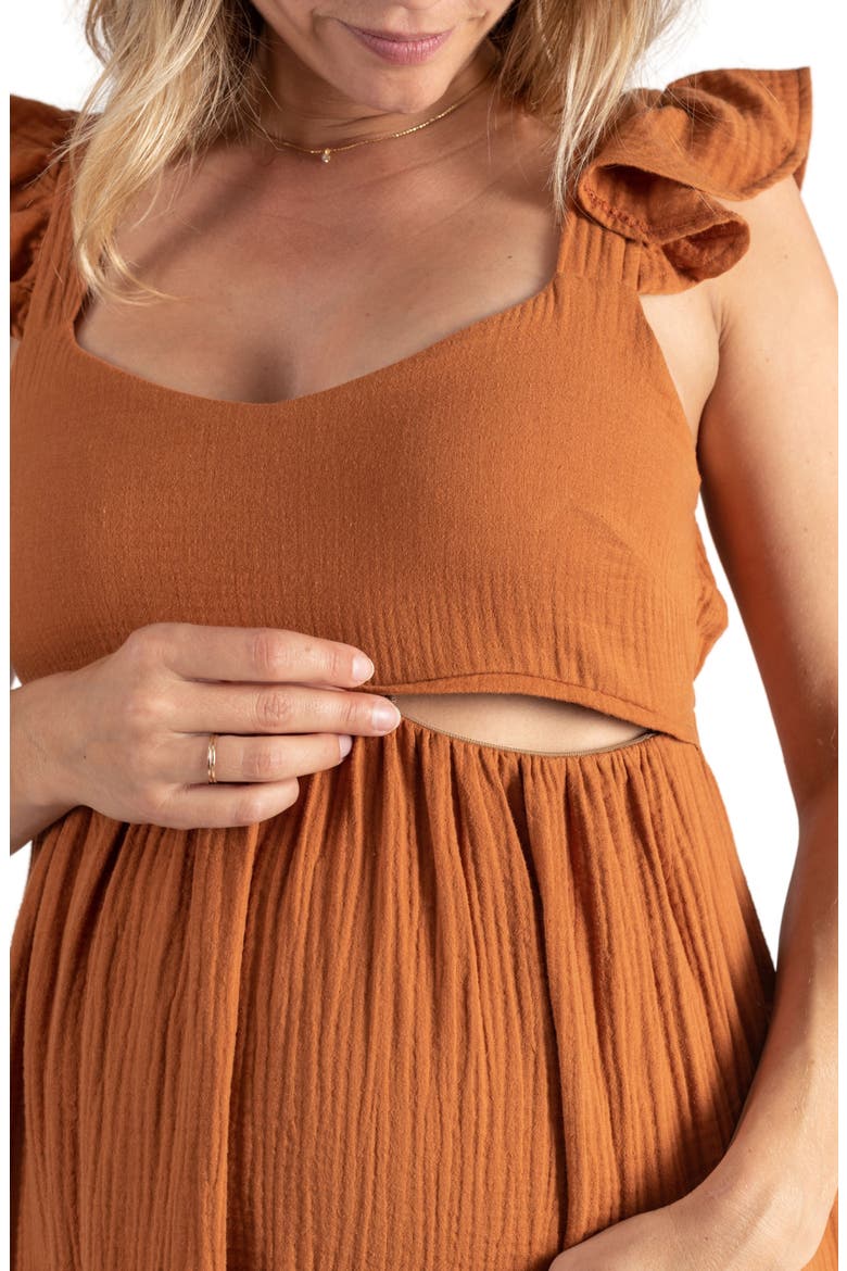 Melody Organic Cotton Gauze Maternity/Nursing Midi Dress, Alternate, color, CARAMEL