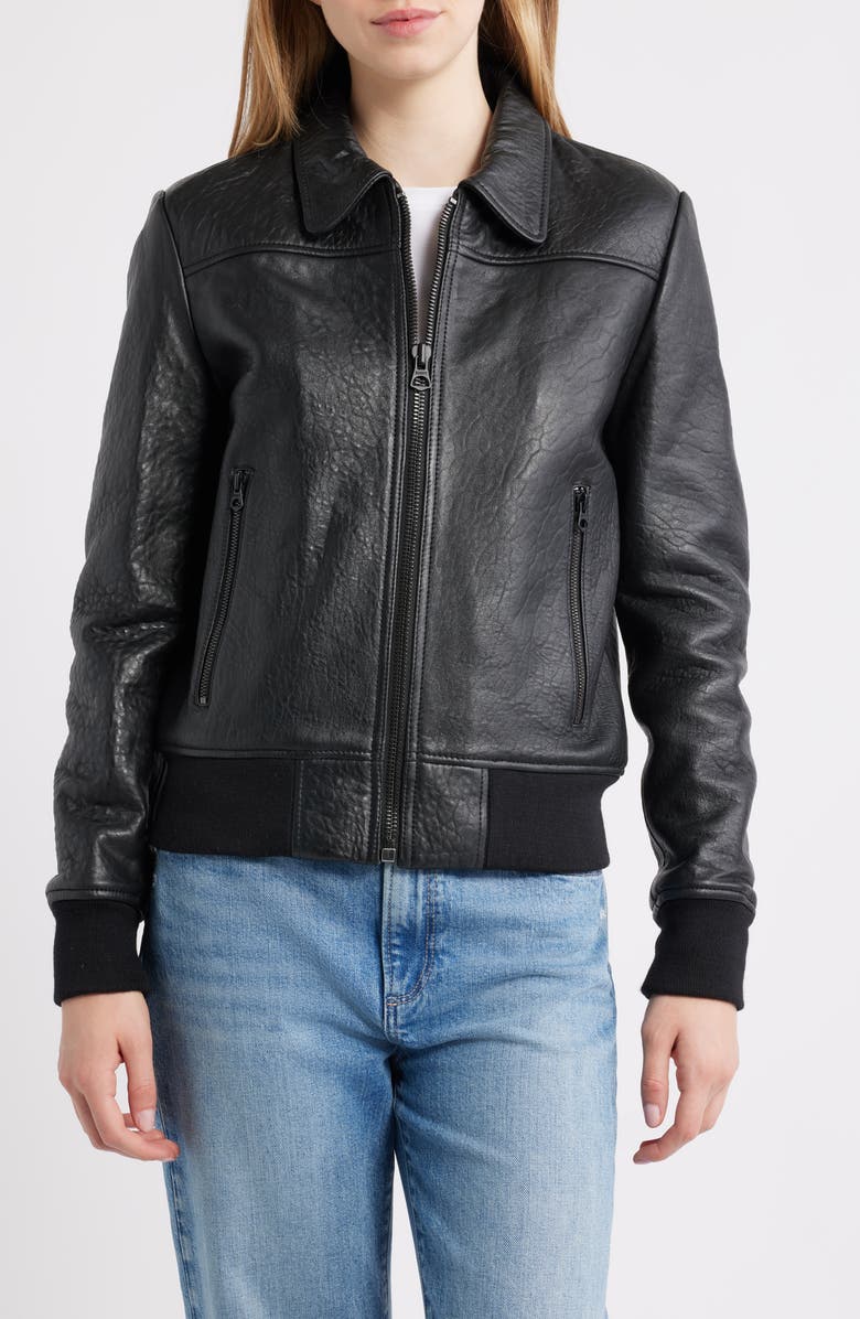 Schott NYC Leather Flight Jacket, Alternate, color, Black