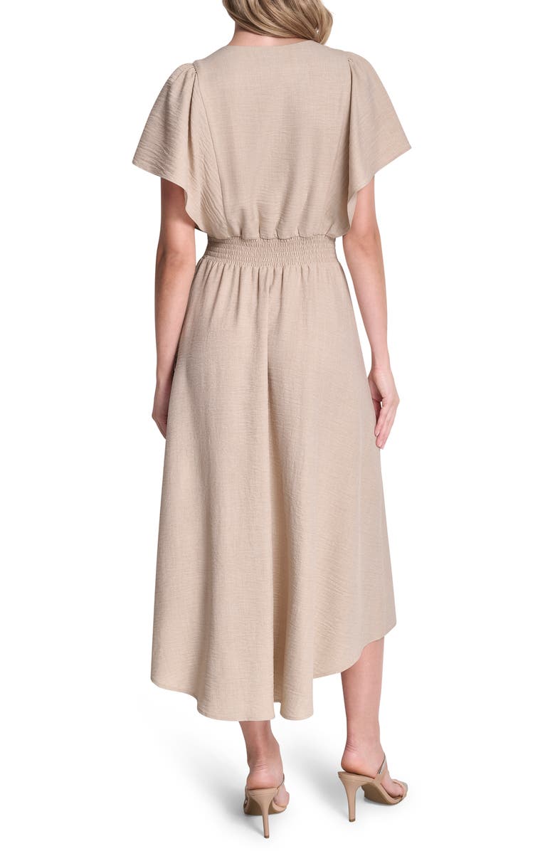 DKNY Smocked High-Low Dress, Alternate, color, Beige