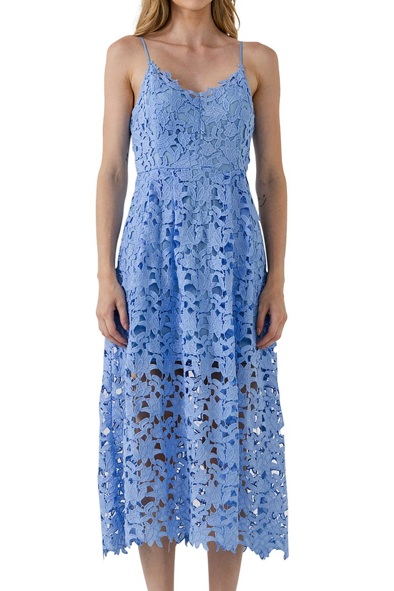 Lace Spaghetti Strap Midi Dress, Alternate, color, POWDER BLUE