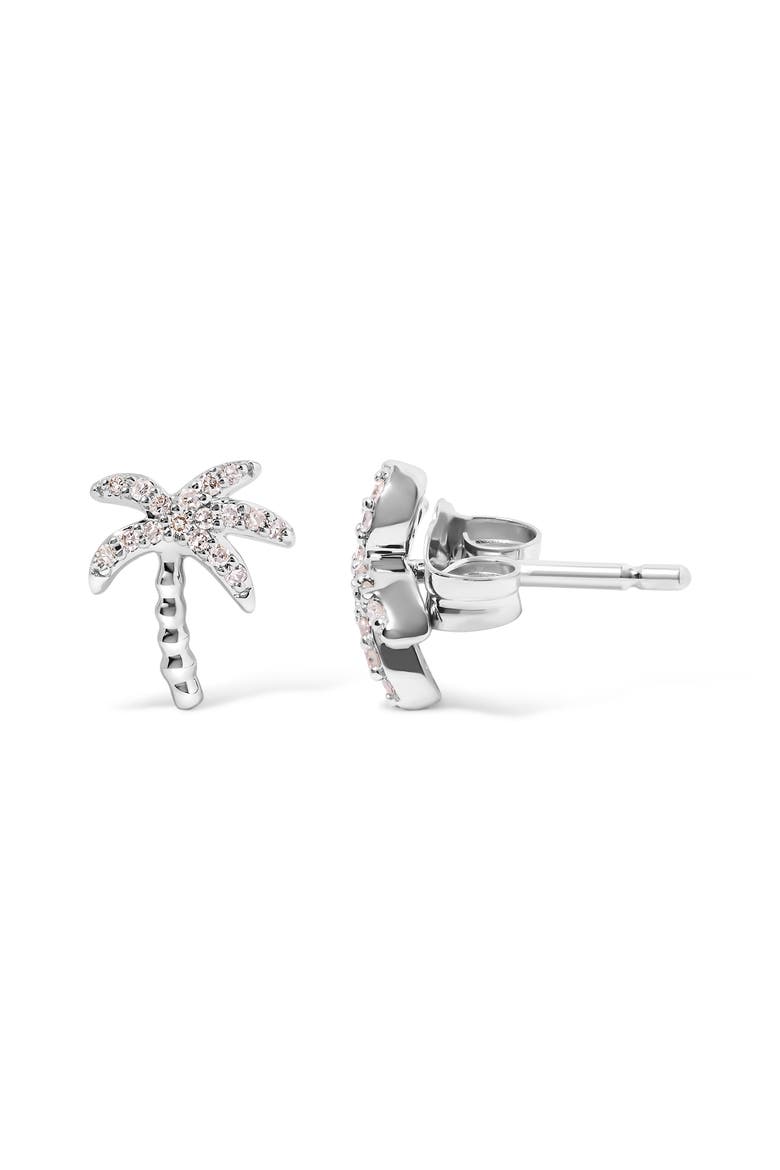 10K White Gold 1/10 Ct Diamond Encrusted Palm Tree Stud Earrings, Alternate, color, White