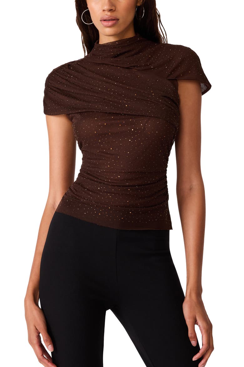 Evereth Embellished Drape Neck Top, Main, color, DARK TOFFEE