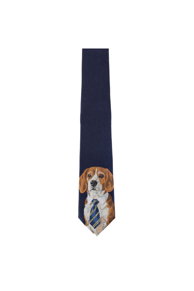 Man's Best Friend Series Beagle Silk Novelty Necktie, Alternate, color, Navy