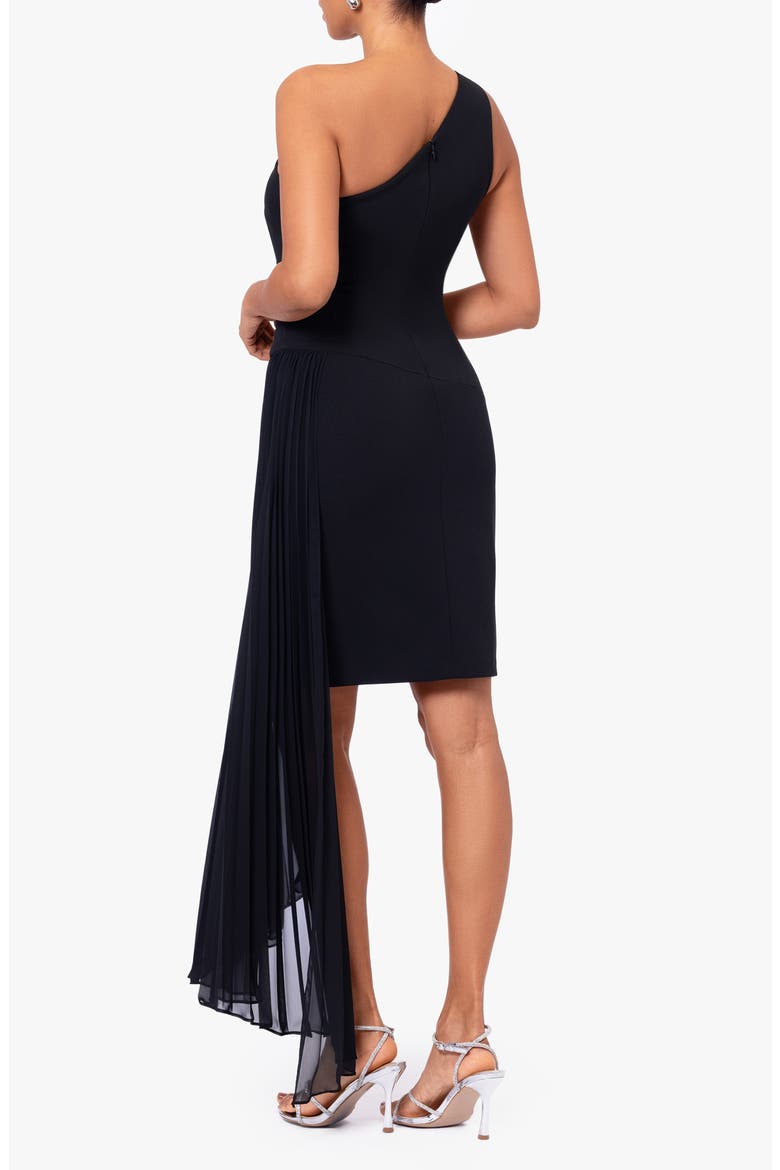 Pleated One-Shoulder Cocktail Dress, Alternate, color, BLACK